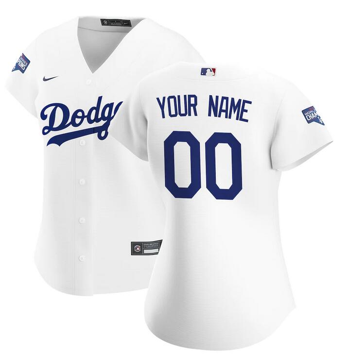 Women Los Angeles Dodgers Nike White 2020 World Series Champions Home Custom Replica MLB Jersey